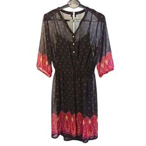 Mossimo Exotic Dress Womens Plus Sz XXL Black Red w Camisole Bohemian Semi Sheer